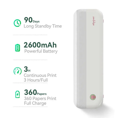 Portable Thermal Printer, Wireless, Inkless, Mobile Printer, IOS & Android