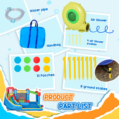 Inflatable Water Park, Trampoline, Slide, Outdoor, Sprinkler, Target Games, Water Gun, Blower