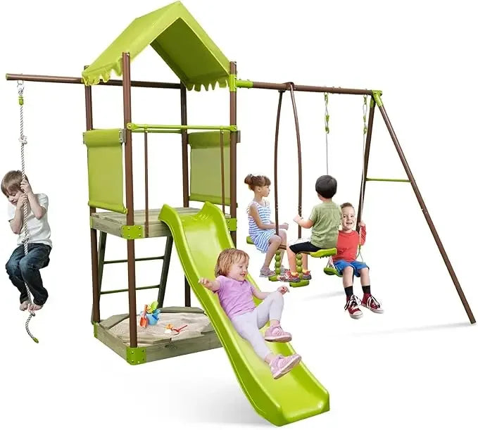 Heavy Duty Metal Swing Set, Glider, Swing, Outdoor Playset