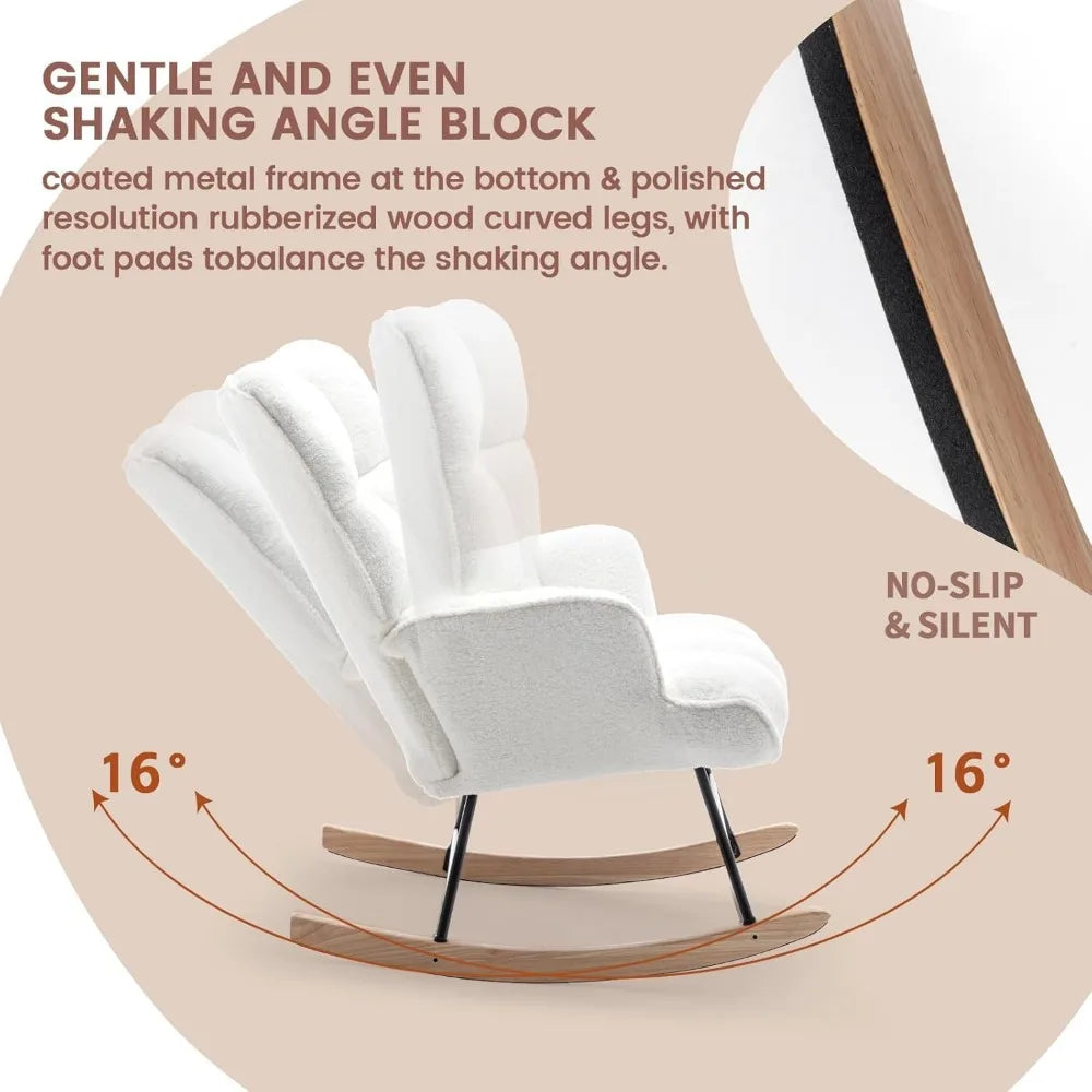Rocking Chair, Upholstered Baby Fluffy Glider For Adults Small Spaces