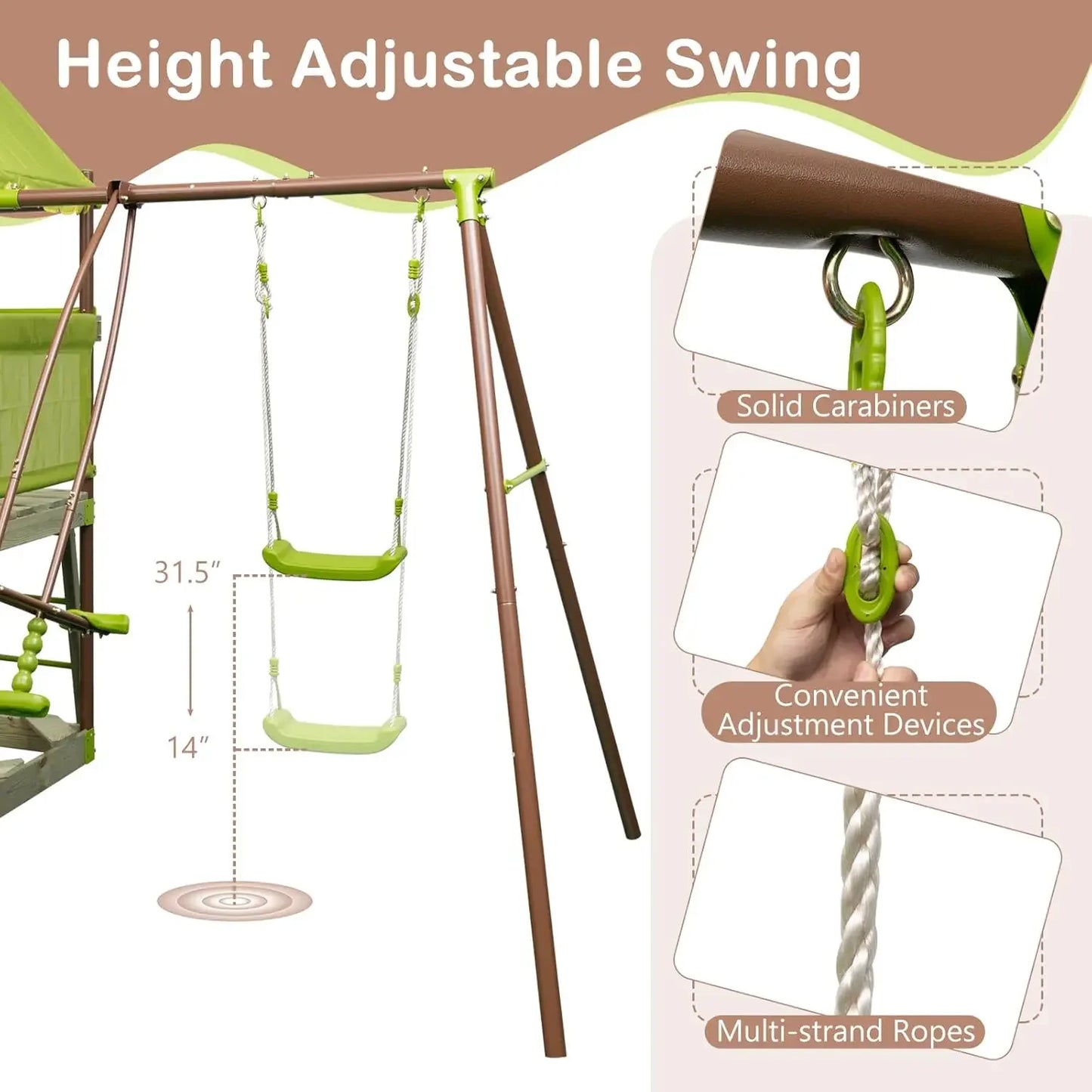 Heavy Duty Metal Swing Set, Glider, Swing, Outdoor Playset