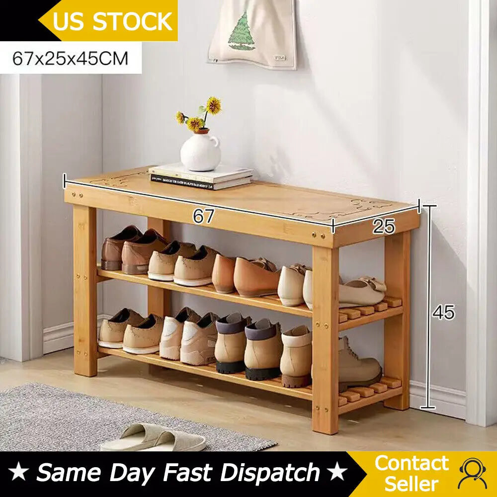 3-Tier Bamboo Entryway Rack, Storage, Organizer