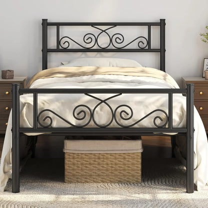 Twin Bed Frame, Metal Platform Bed, Headboard, Footboard, No Box Spring Needed