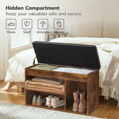 Shoe Storage Bench, Padded Cushion, Entryway, Flip-Open Storage Box
