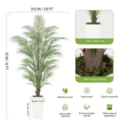 4'/5'/6' Artificial Palm Tree, Faux Areca Palm, Lifelike Palm Leaves, Realistic Trunk, Indoor