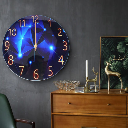 12" Blue Diamond Wall Clock, Round, Modern Style