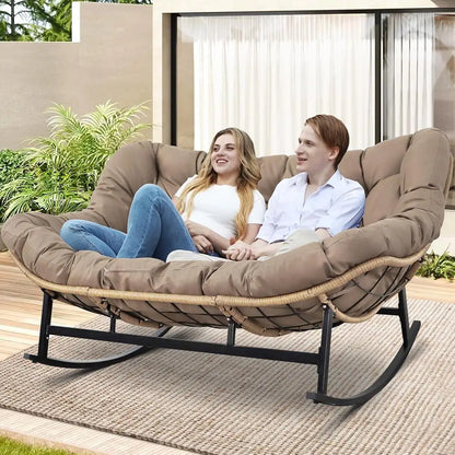 Double Rocking Loveseat, Indoor, Outdoor, Cushion, 700lbs Capacity, Ergonomic, Comfortable