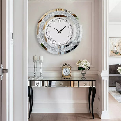 3D Wall Clock, Large Diamond Crystal, Roman Numerals