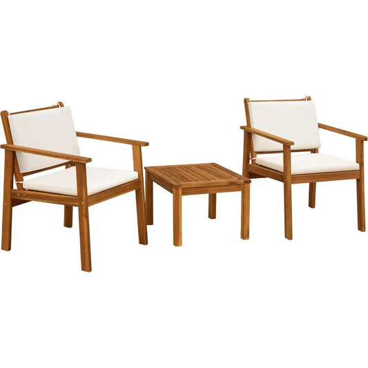 3 Piece Acacia Wood Patio Furniture, Coffee Table, & Cushions
