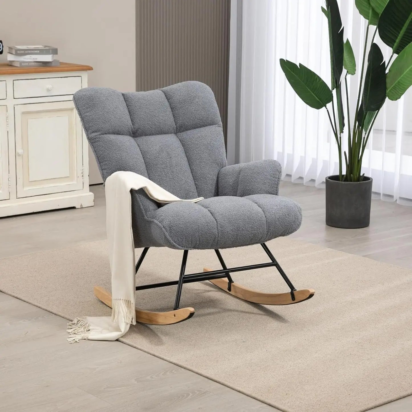 Rocking Chair, Upholstered Baby Fluffy Glider For Adults Small Spaces