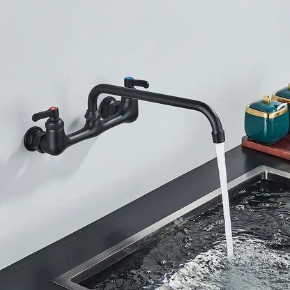 Long Spout Kitchen Sink Faucet, Wall Mounted, Dual Handle