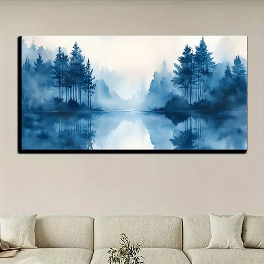 Blue Ink Artwork, 1.5" Thick Solid Pine Wood Frame
