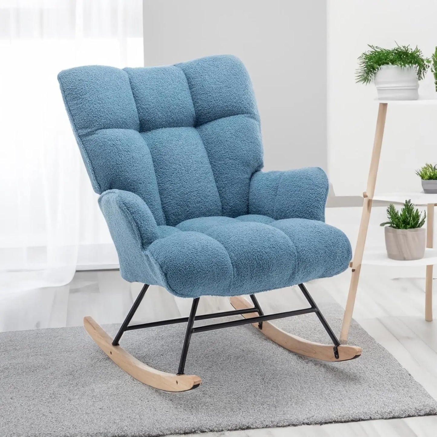 Rocking Chair, Upholstered Baby Fluffy Glider For Adults Small Spaces