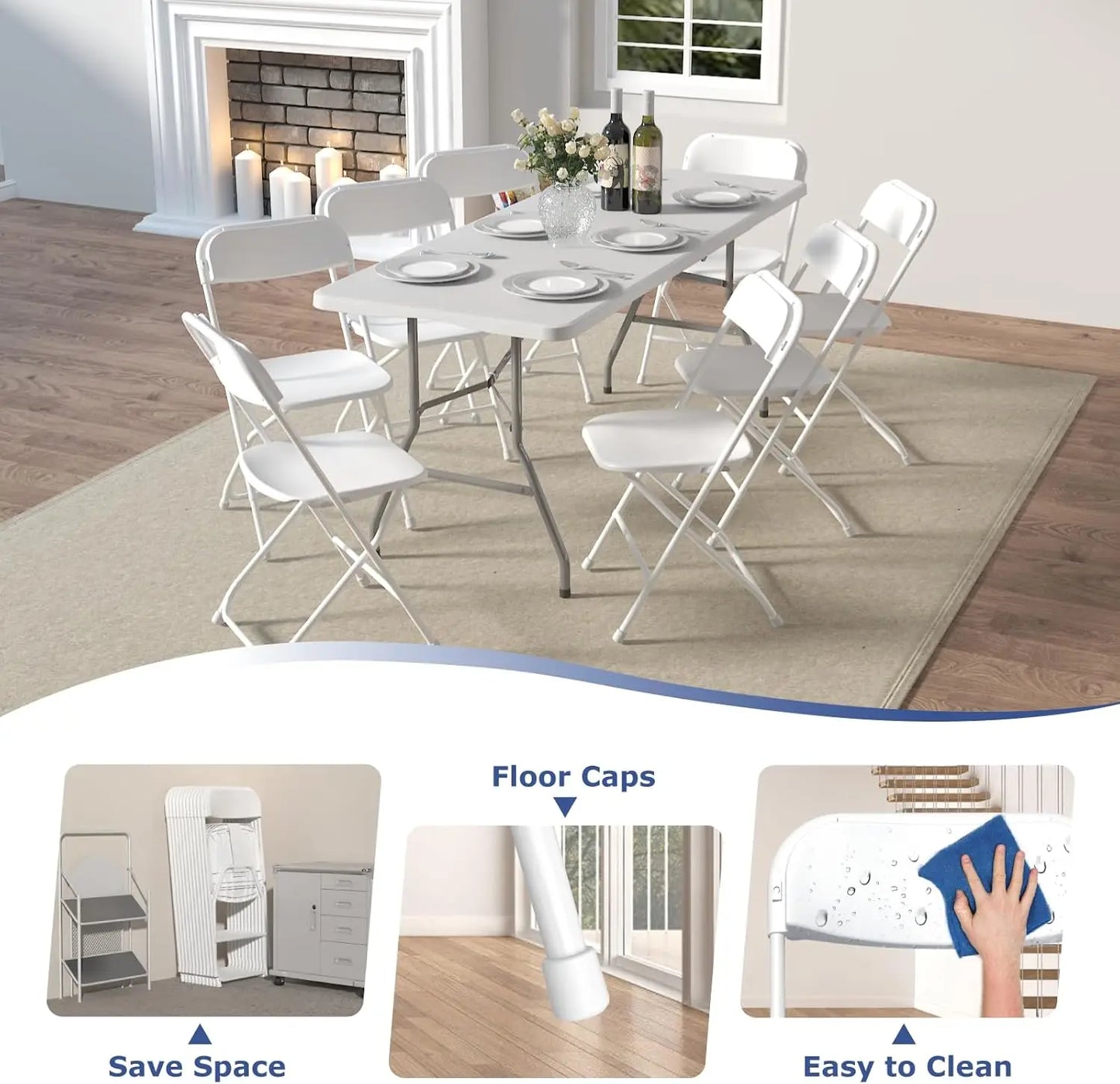 20 Pack White Folding Chairs, Plastic, Outdoor, Indoor, 350lb Capacity, Portable, ,Lightweight