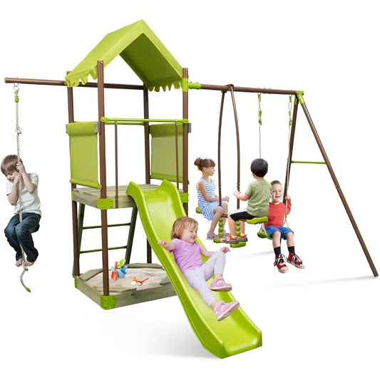 Heavy Duty Metal Swing Set, Glider, Swing, Outdoor Playset