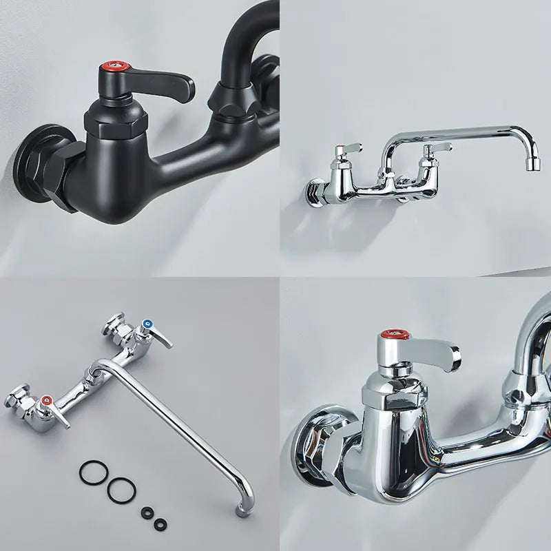 Long Spout Kitchen Sink Faucet, Wall Mounted, Dual Handle