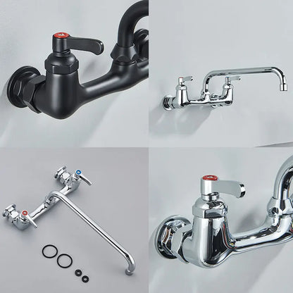 Long Spout Kitchen Sink Faucet, Wall Mounted, Dual Handle