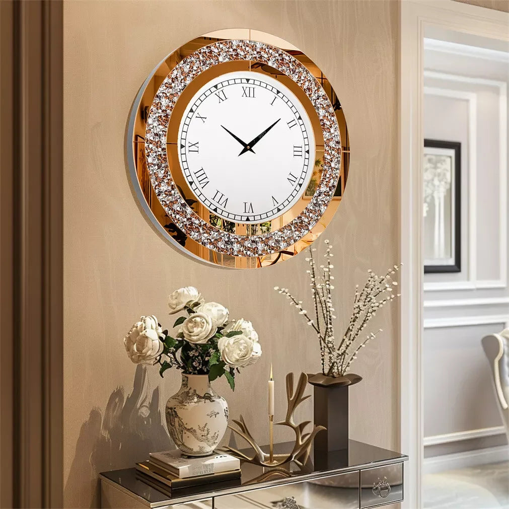 3D Wall Clock, Large Diamond Crystal, Roman Numerals