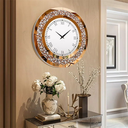 3D Wall Clock, Large Diamond Crystal, Roman Numerals