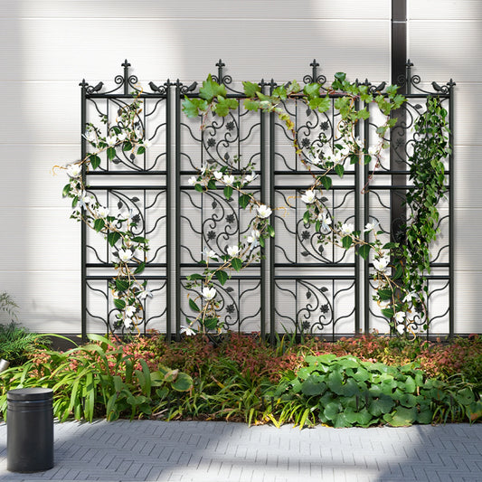 71" Garden Trellis, Decorative, Tall Metal Fence, Black Lattice Panel