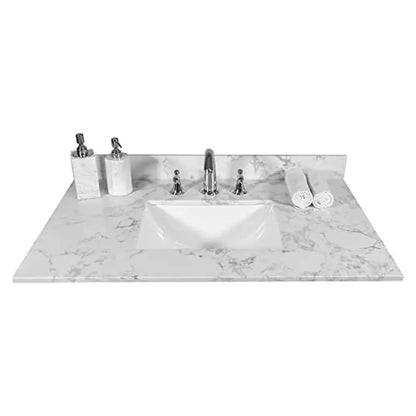 Rectangle Marble Vanity Top, 37" Sink, White Carrara Stone, Backsplash