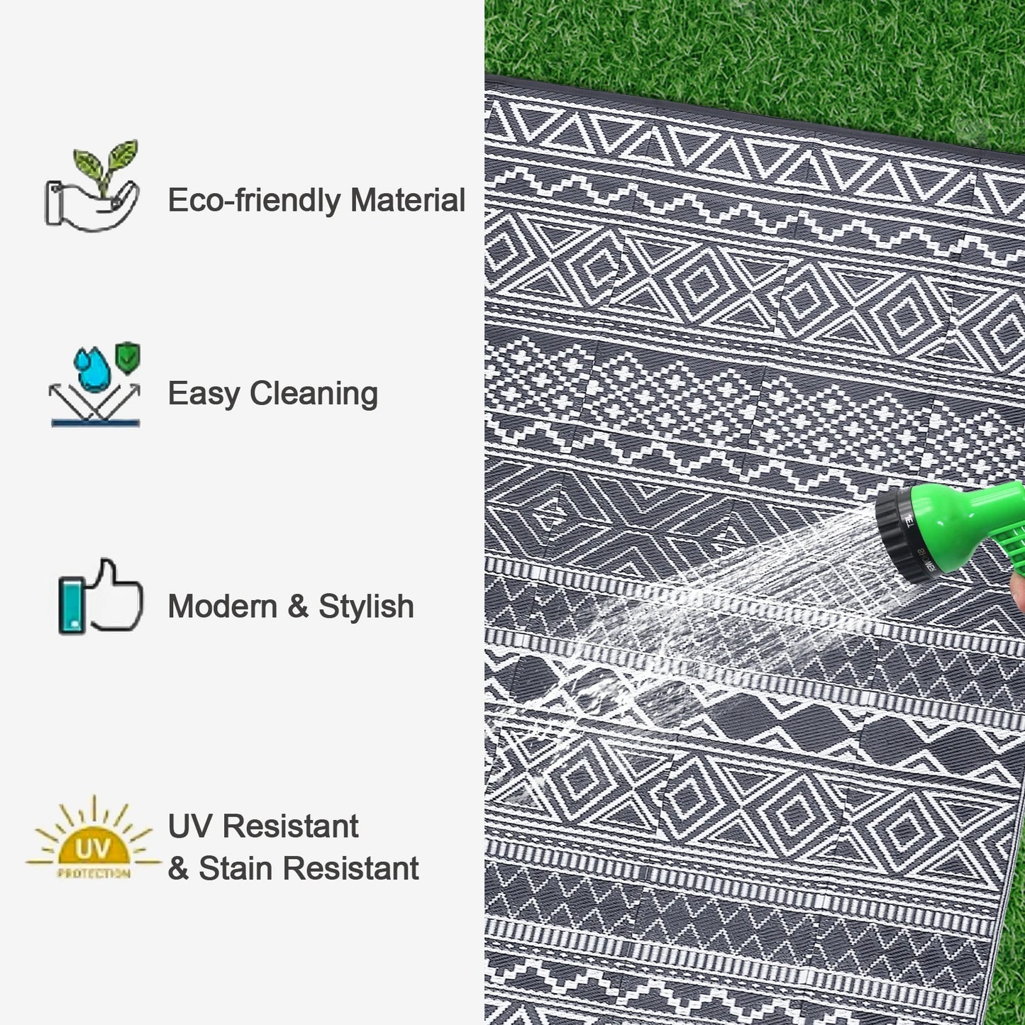 Outdoor Rug, Waterproof, Reversible, Lightweight, Portable, Eco-Friendly
