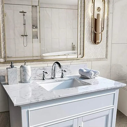 Rectangle Marble Vanity Top, 37" Sink, White Carrara Stone, Backsplash