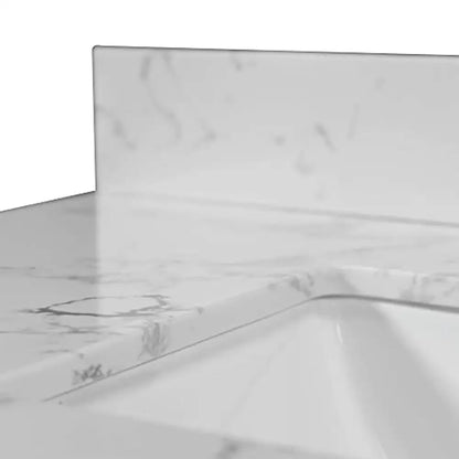 Rectangle Marble Vanity Top, 37" Sink, White Carrara Stone, Backsplash