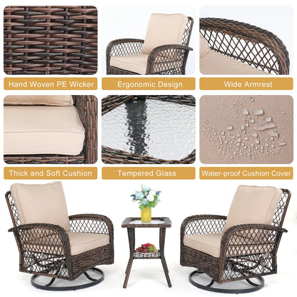 3 Pieces Patio Furniture Set, Outdoor, Swivel Gliders, Rocker, Wicker