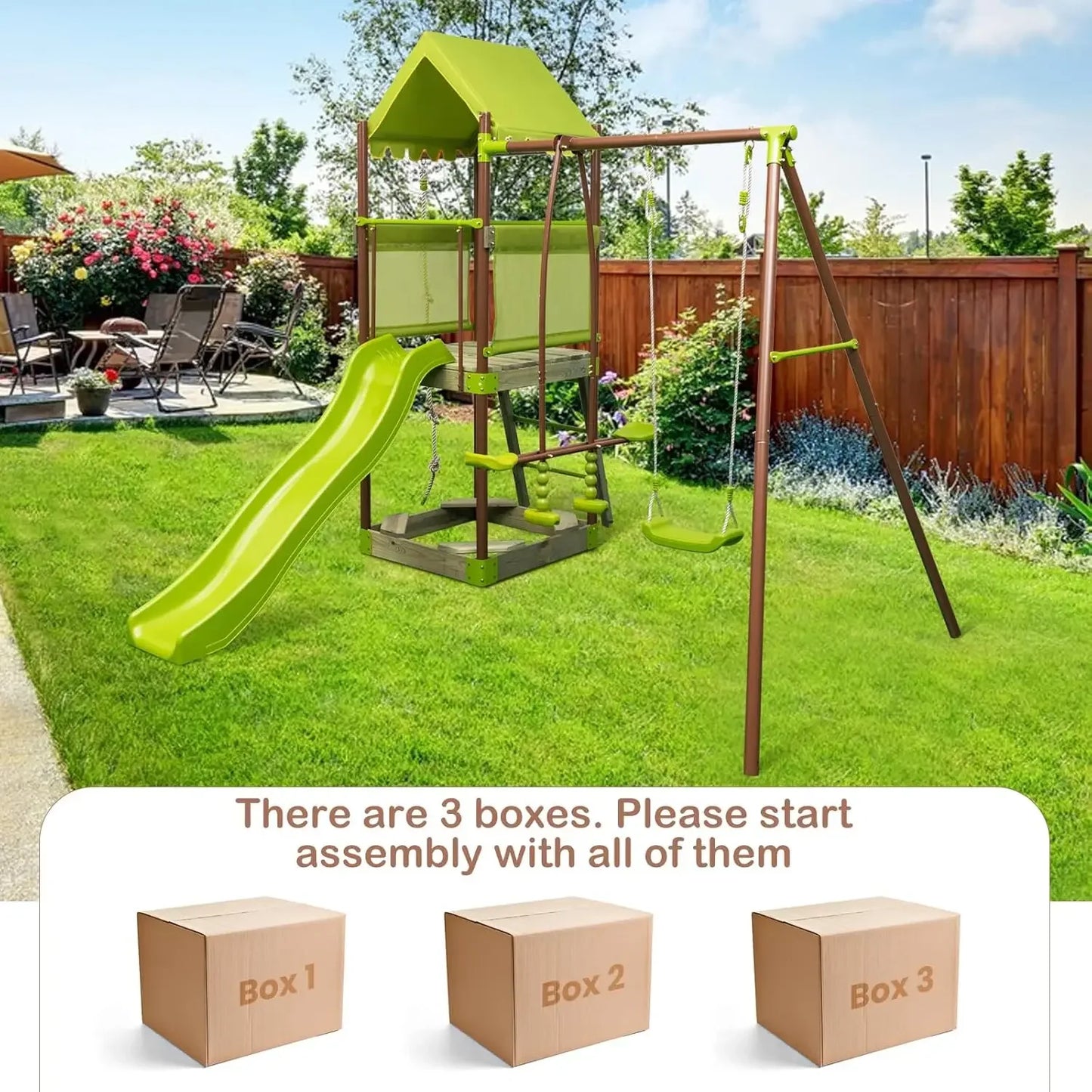 Heavy Duty Metal Swing Set, Glider, Swing, Outdoor Playset