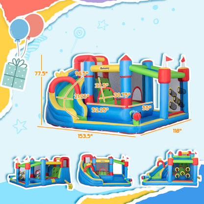 Inflatable Water Park, Trampoline, Slide, Outdoor, Sprinkler, Target Games, Water Gun, Blower