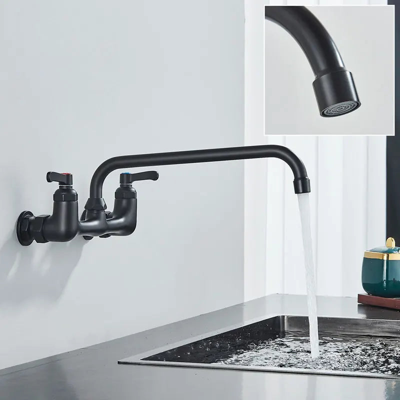 Long Spout Kitchen Sink Faucet, Wall Mounted, Dual Handle