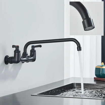 Long Spout Kitchen Sink Faucet, Wall Mounted, Dual Handle