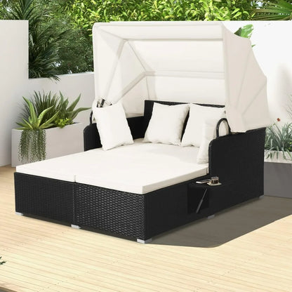 Patio Rattan Daybed, Wicker, Lounger, Retractable Canopy