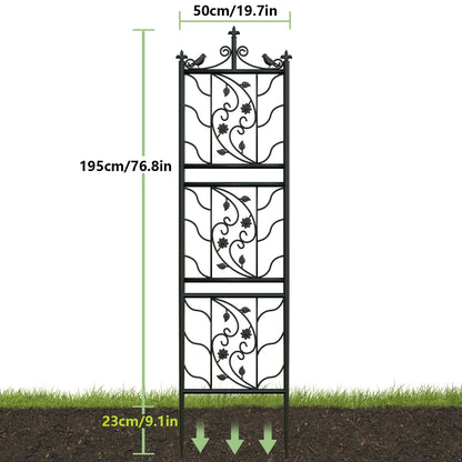 71" Garden Trellis, Decorative, Tall Metal Fence, Black Lattice Panel