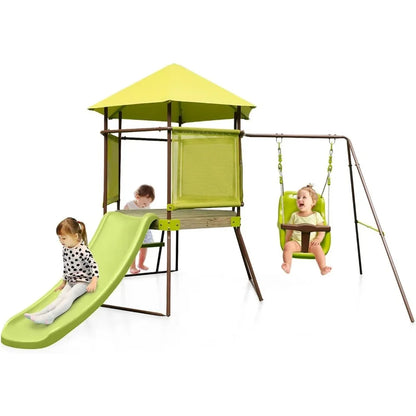 Heavy Duty Metal Swing Set, Glider, Swing, Outdoor Playset