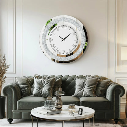 3D Wall Clock, Large Diamond Crystal, Roman Numerals