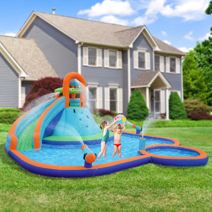 Inflatable Water Park, Trampoline, Slide, Outdoor, Sprinkler, Target Games, Water Gun, Blower