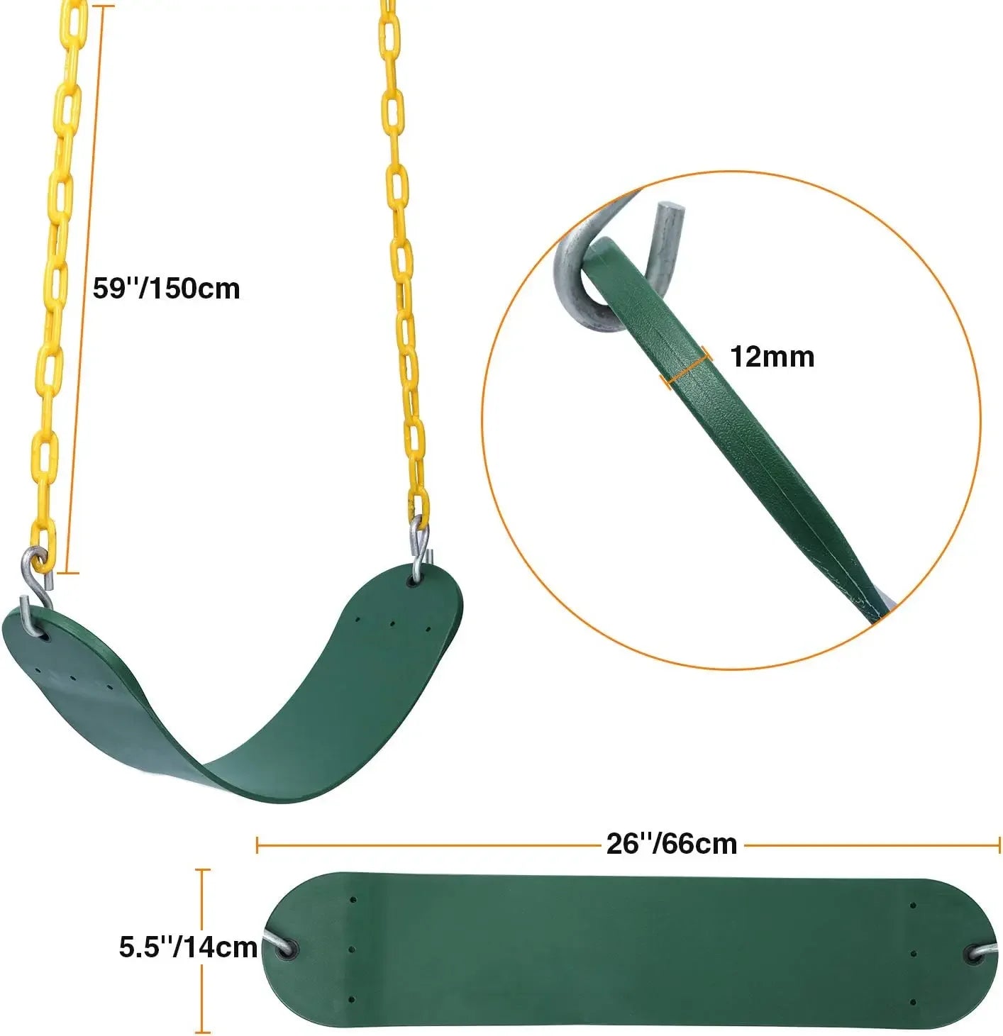 High Back Full Bucket Swing, Heavy Duty Swing Seat, Combo Pack, Tree Straps Included