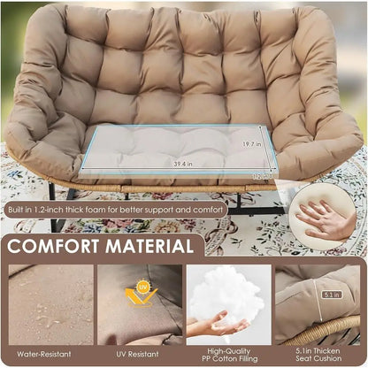Double Rocking Loveseat, Indoor, Outdoor, Cushion, 700lbs Capacity, Ergonomic, Comfortable