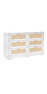 47.24" Rattan Dresser, 6 Drawers, Golden Handles