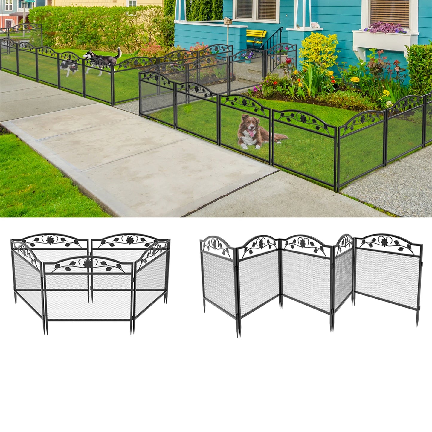 5 PCS Metal Garden Fence, Rustic, Animal Barrier