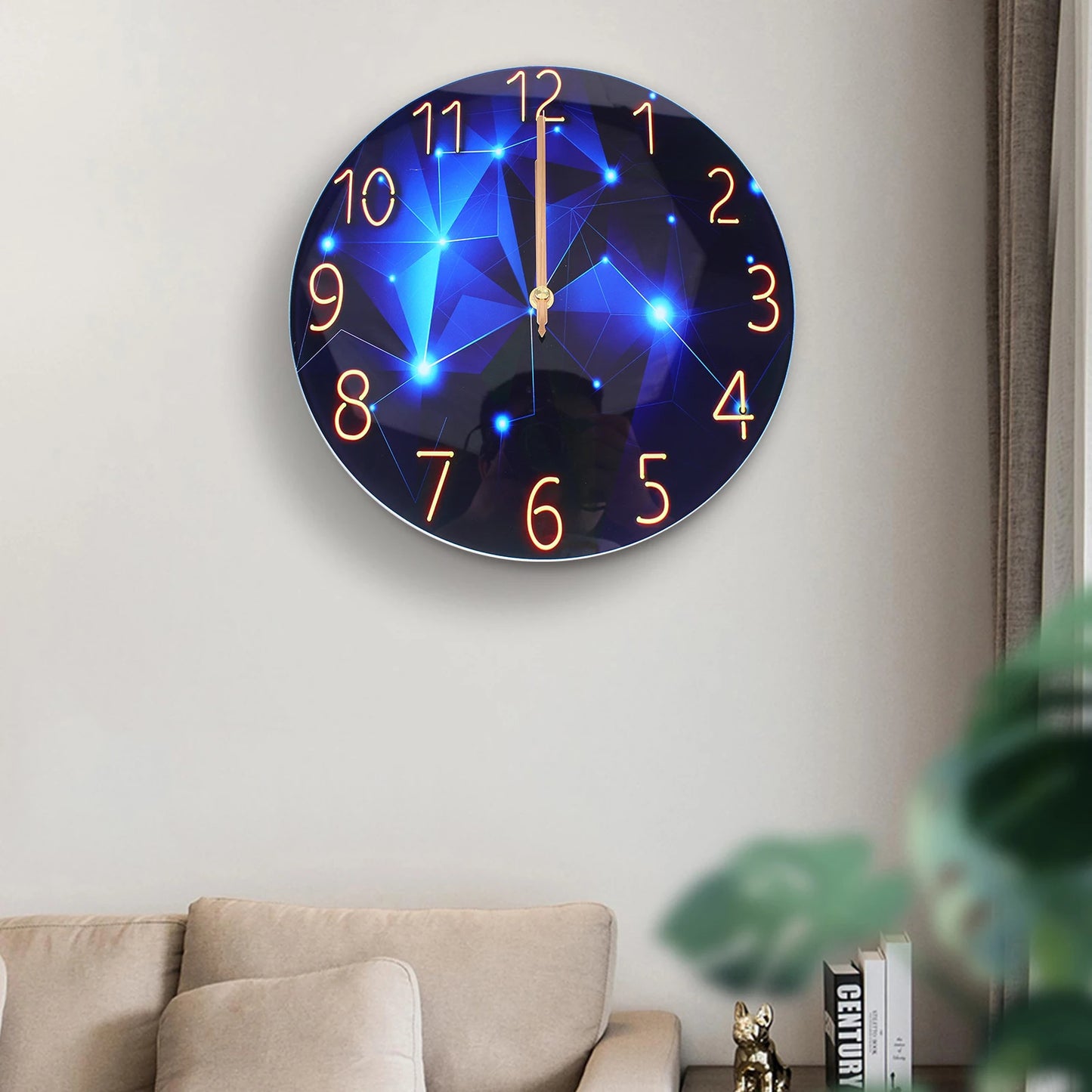 12" Blue Diamond Wall Clock, Round, Modern Style