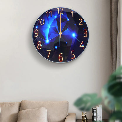 12" Blue Diamond Wall Clock, Round, Modern Style