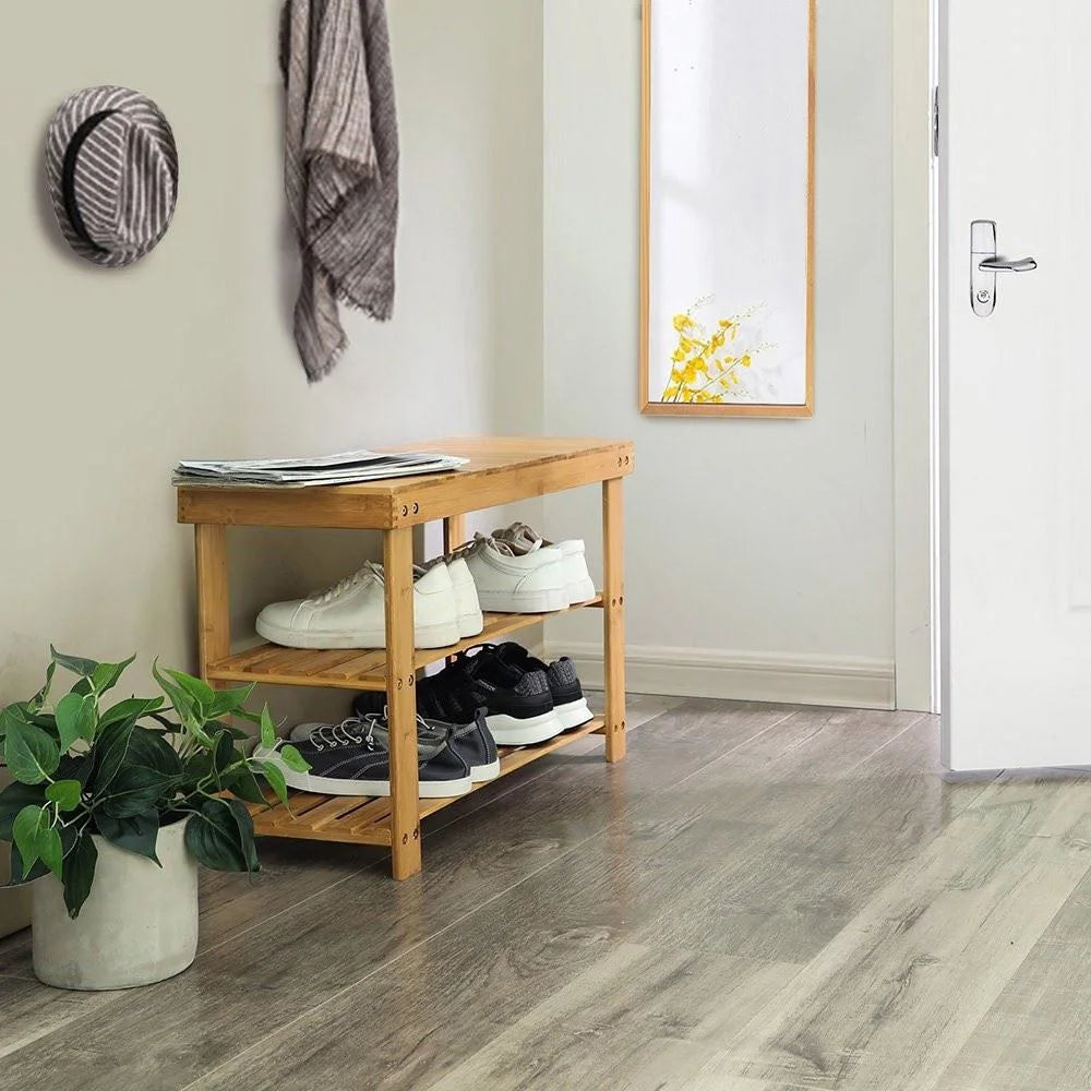 3-Tier Bamboo Entryway Rack, Storage, Organizer