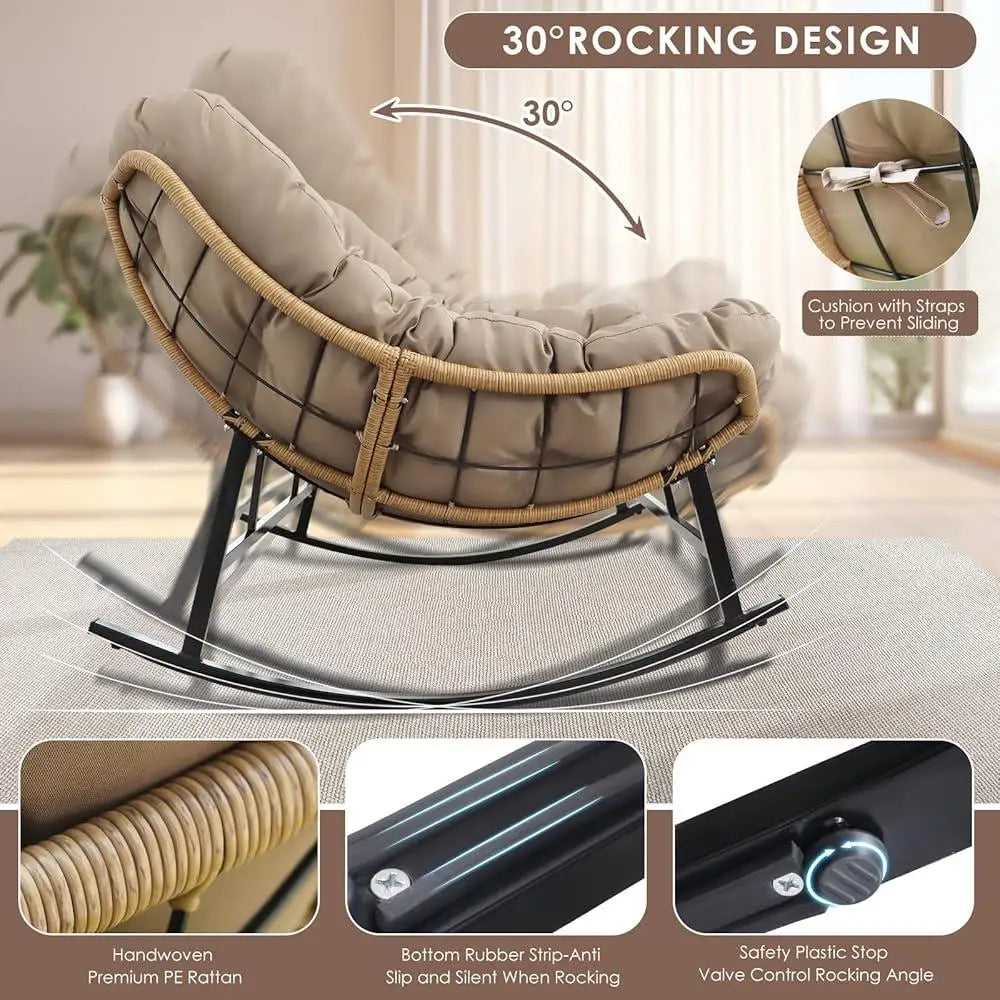 Double Rocking Loveseat, Indoor, Outdoor, Cushion, 700lbs Capacity, Ergonomic, Comfortable