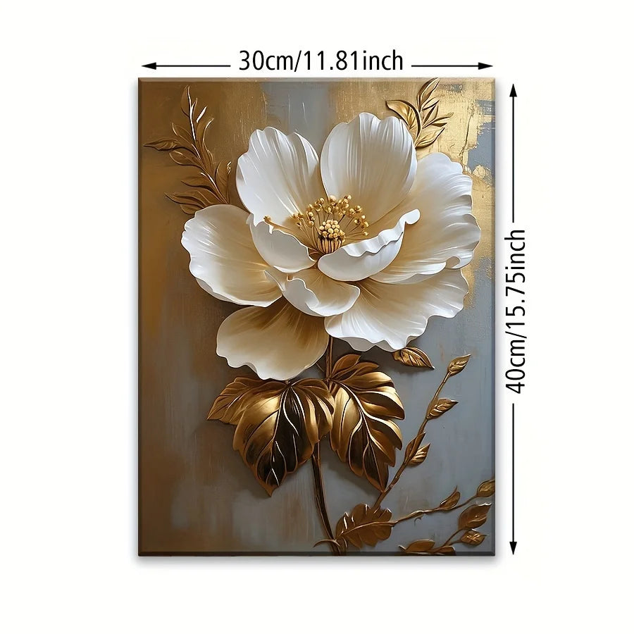 Elegant White Gold Flower Canvas Art