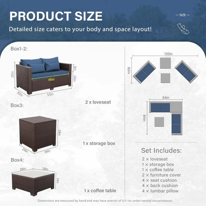4 Pcs Outdoor Furniture Set, Willow Sofa, Cushions, Coffee Table