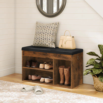 Shoe Storage Bench, Padded Cushion, Entryway, Flip-Open Storage Box