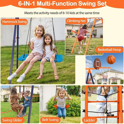 Metal Swing Set, Climbing Ladder, Trapeze Bar, Basketball Hoop plus More